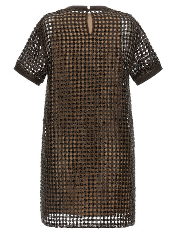 Brown Silk Short Dress
