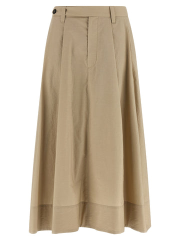 Beige Cotton Midi Skirt