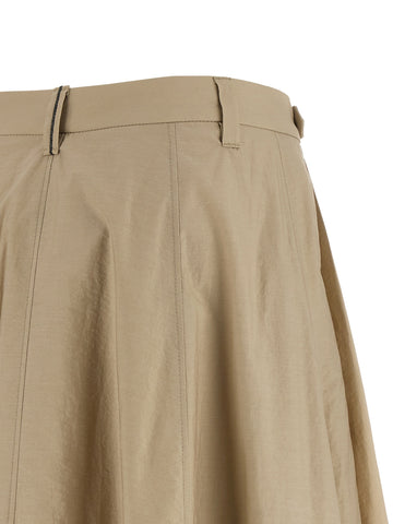 Beige Cotton Midi Skirt