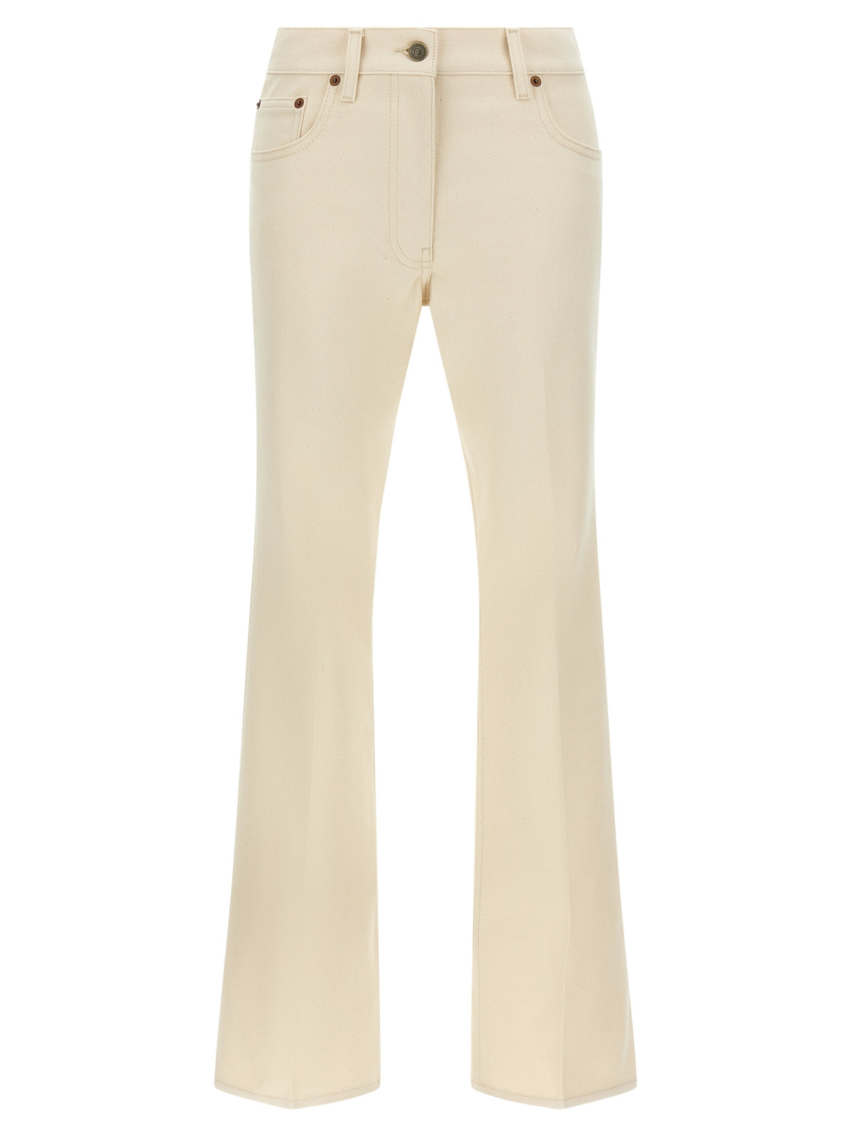 Beige Cotton Flared Jeans