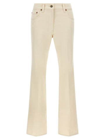 Beige Cotton Flared Jeans