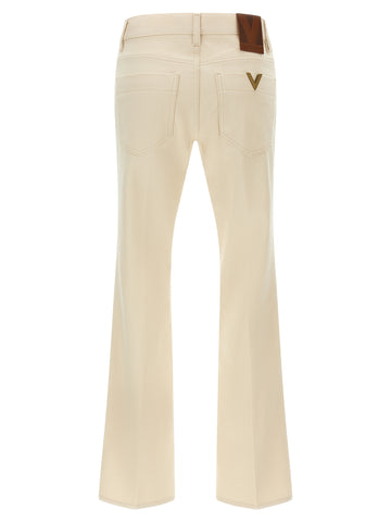Beige Cotton Flared Jeans