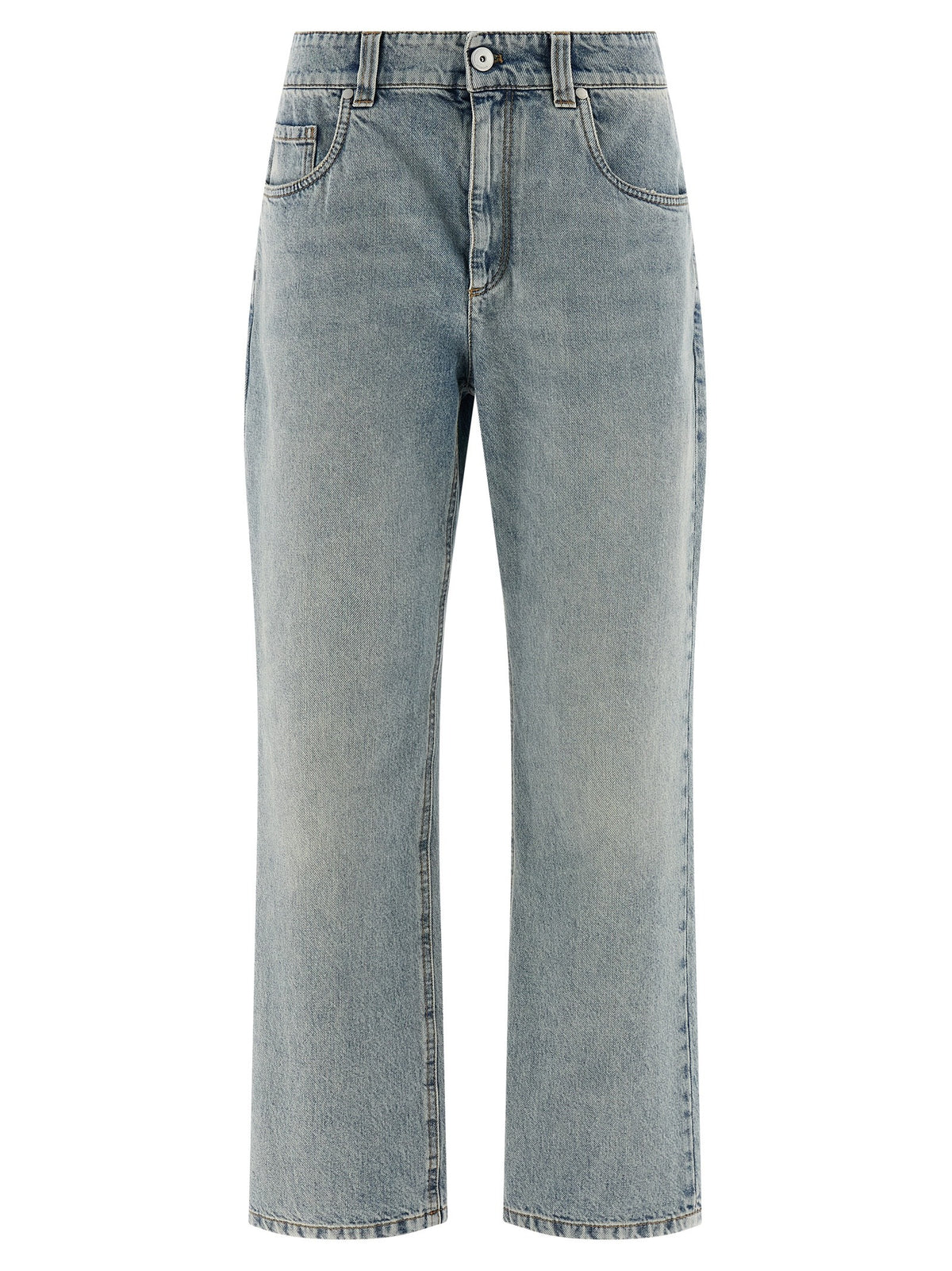 Blue Cotton Straight-Leg Jeans