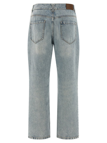 Blue Cotton Straight-Leg Jeans