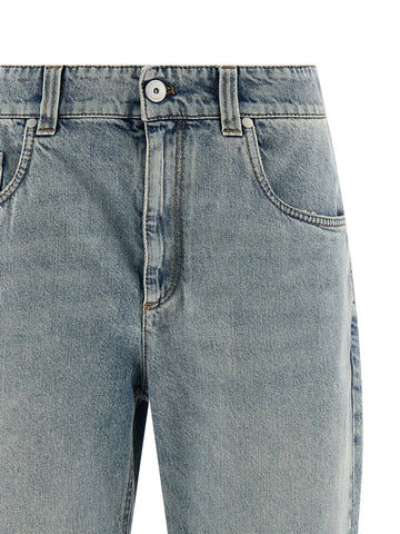 Blue Cotton Straight-Leg Jeans