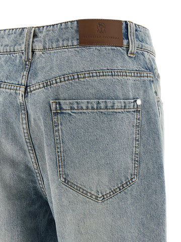 Blue Cotton Straight-Leg Jeans