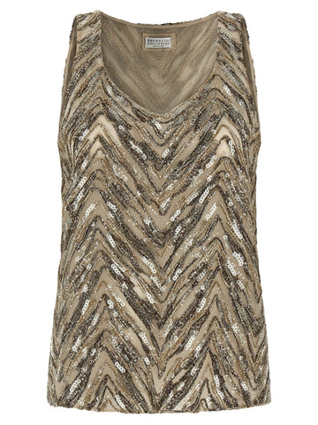Beige Silk Tank Tops