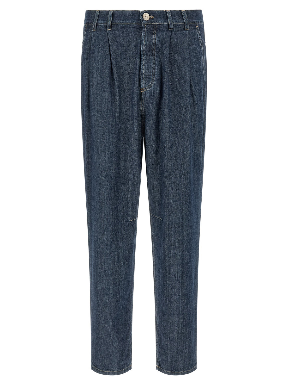 Blue Cotton Straight-Leg Jeans