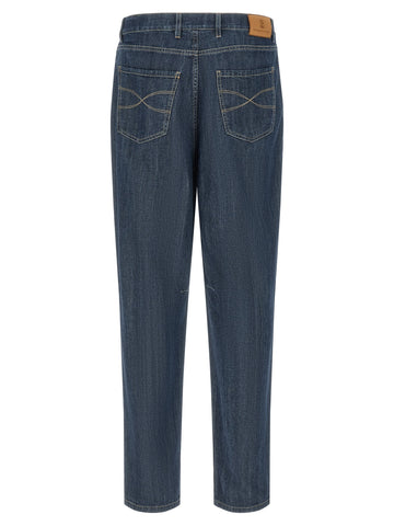 Blue Cotton Straight-Leg Jeans