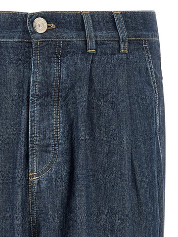 Blue Cotton Straight-Leg Jeans