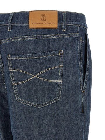 Blue Cotton Straight-Leg Jeans