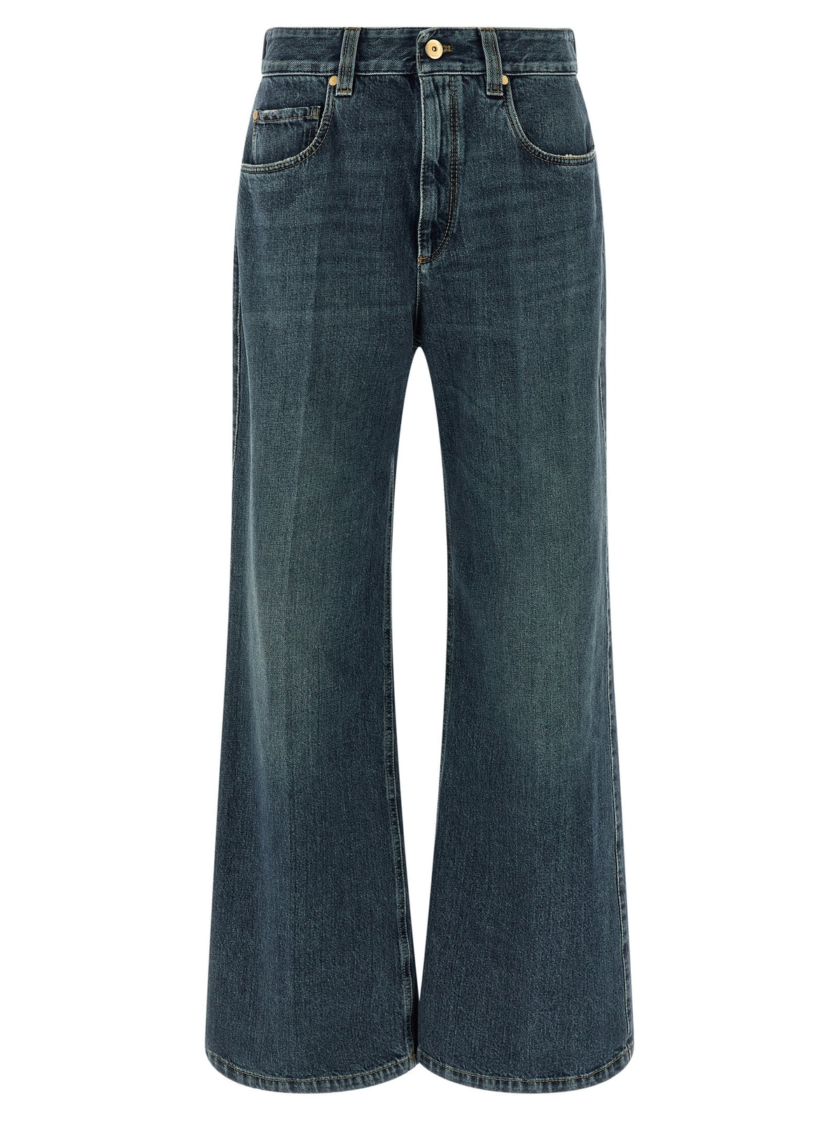 Blue Cotton Flared Jeans