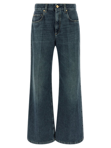Blue Cotton Flared Jeans