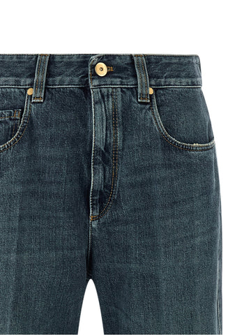 Blue Cotton Flared Jeans