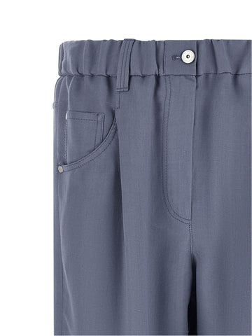 Blue Viscose Casual Pants