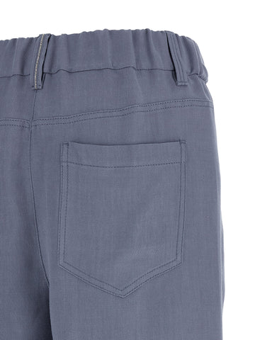 Blue Viscose Casual Pants