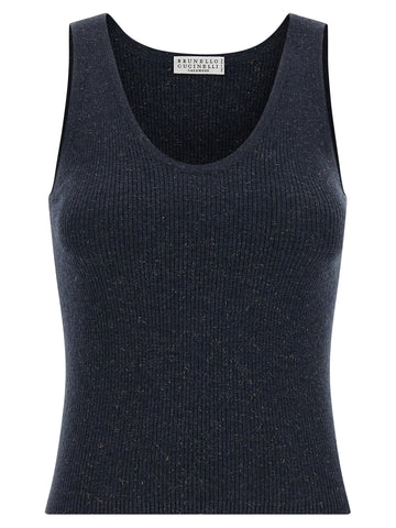 Blue Cashmere Sleeveles T-Shirt