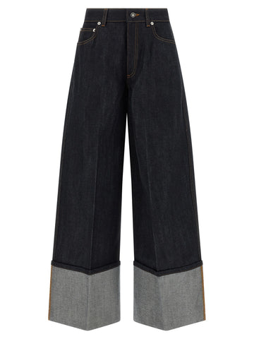 Blue Cotton Flared Jeans