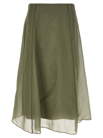 Bicolor Silk Midi Skirt