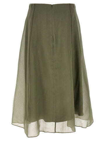 Bicolor Silk Midi Skirt