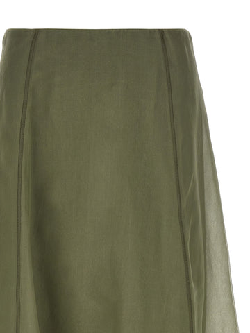Bicolor Silk Midi Skirt