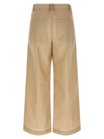 Beige Cotton Casual Pants