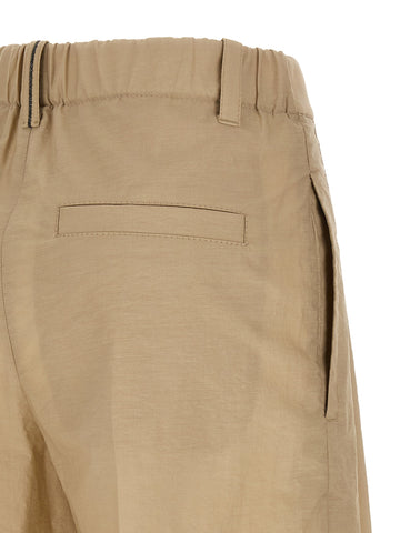 Beige Cotton Casual Pants