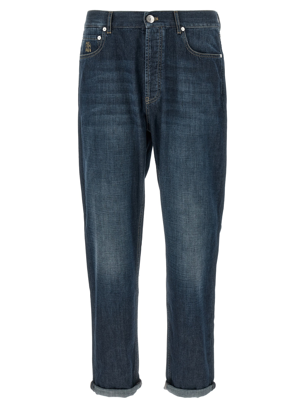 Blue Cotton Straight-Leg Jeans