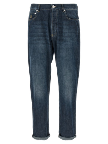 Blue Cotton Straight-Leg Jeans