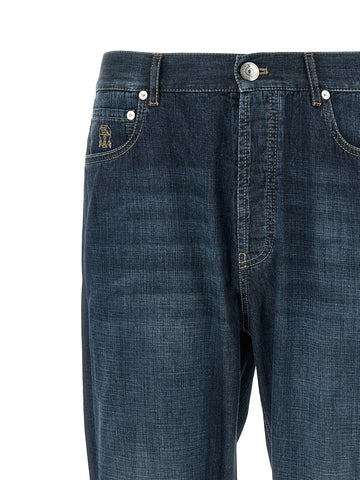 Blue Cotton Straight-Leg Jeans