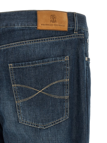 Blue Cotton Straight-Leg Jeans