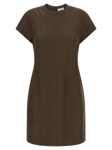 Brown Viscose Short Dress