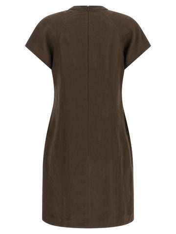 Brown Viscose Short Dress