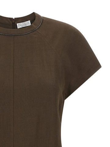 Brown Viscose Short Dress