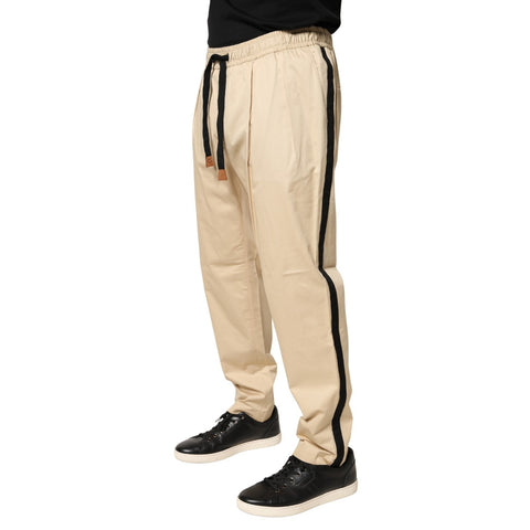 Beige Cotton Skinny Men Jogger Trouser Pants