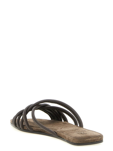 Brown Lamb Leather Slides