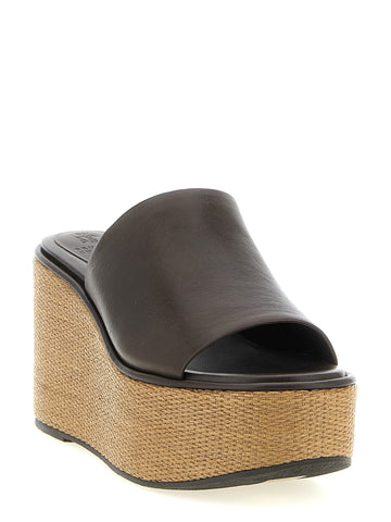 Brown Calfskin Wedge Sandals