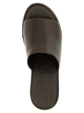 Brown Calfskin Wedge Sandals