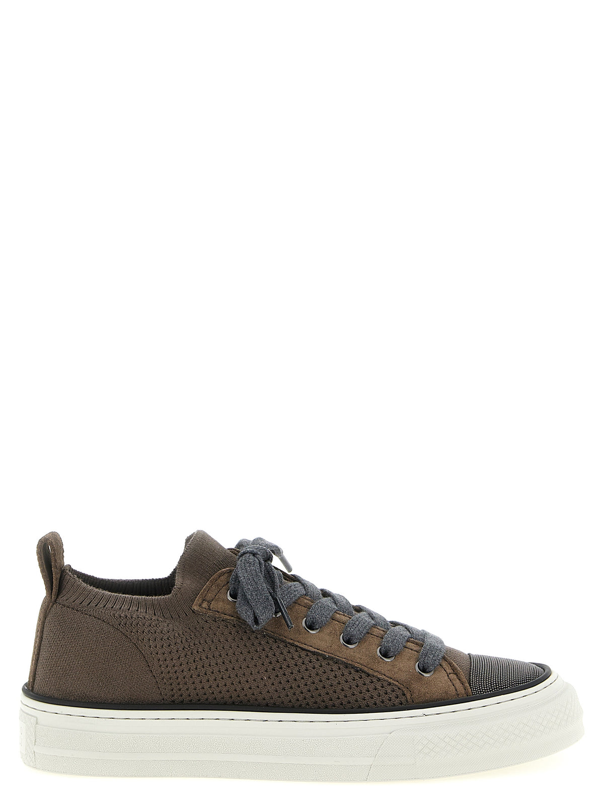 Brown Cotton Low Top Sneakers