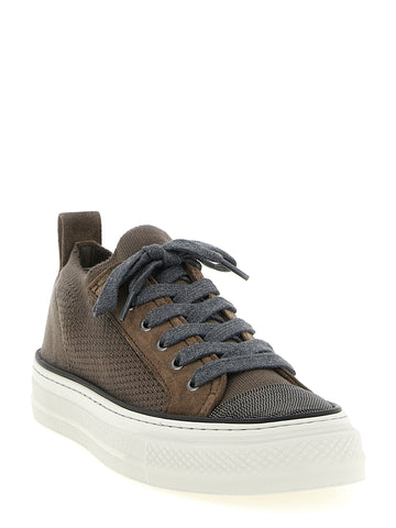 Brown Cotton Low Top Sneakers