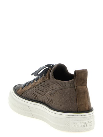 Brown Cotton Low Top Sneakers