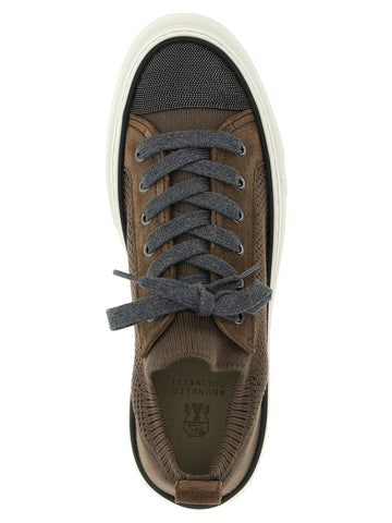 Brown Cotton Low Top Sneakers