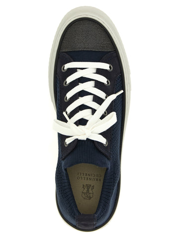 Blue Cotton Low Top Sneakers