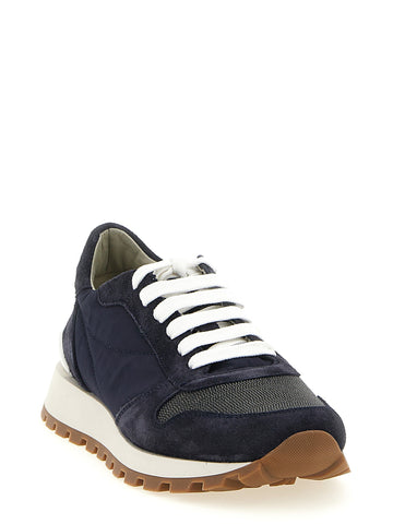 Blue Polyester Athletic Sneakers