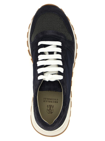 Blue Polyester Athletic Sneakers