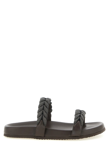 Brown Leather Slides