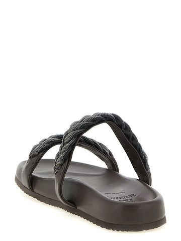 Brown Leather Slides