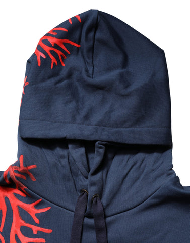 Blue Cotton Coral Logo Hooded Sweatshirt Sweater