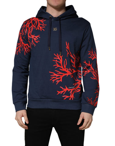 Blue Cotton Coral Logo Hooded Sweatshirt Sweater
