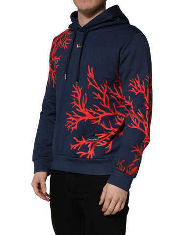 Blue Cotton Coral Logo Hooded Sweatshirt Sweater